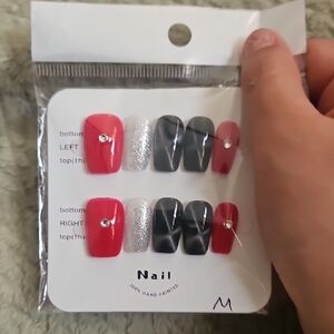Red and Black Hand-Painted Nail Set